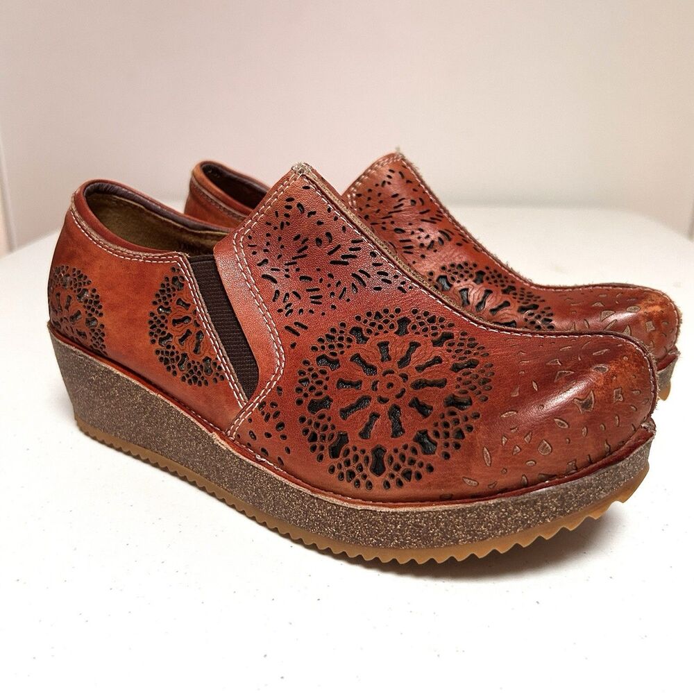 Spring Step L’Artiste Yanni-C4 Camel Leather Laser Cut Platform Shoes EU 36